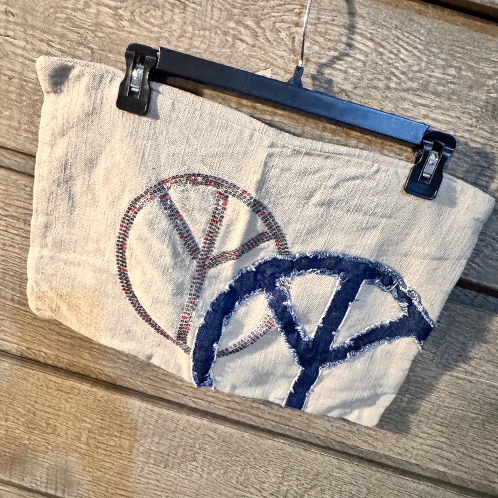 CB2 Peace Sign Pillow Cover - Blue and Gray